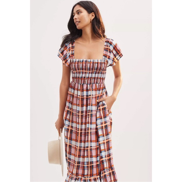 Anthropologie Plaid Ruffled Maxi Dress NWT Size Medium Petite - Picture 5 of 14